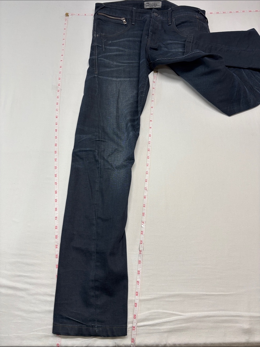 CORE by Jack & Jones Men's Regular Fit Straight Dark Blue Jeans w/Zip Pocket 316 - Picture 4 of 6